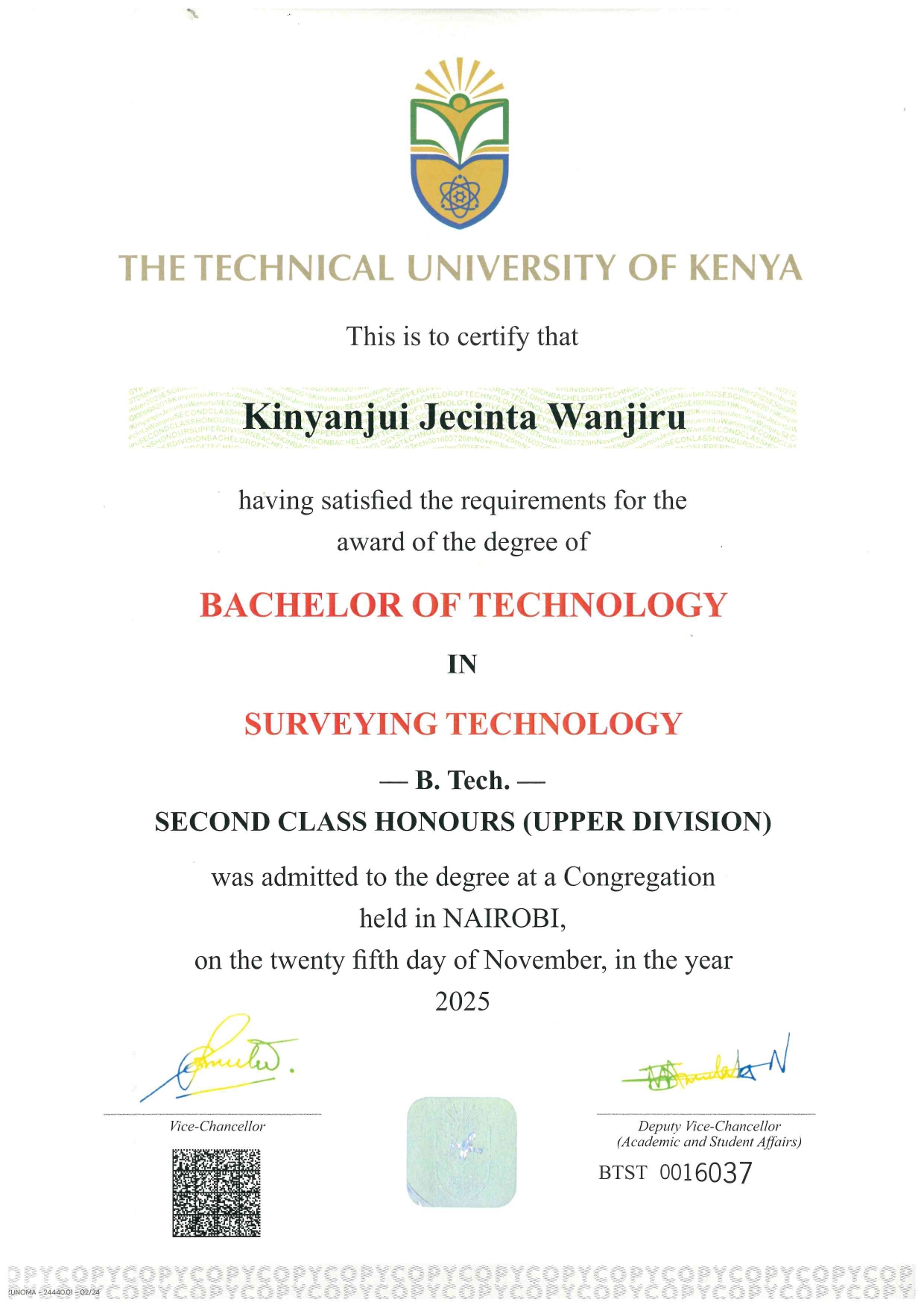 TUK Degree Certificate